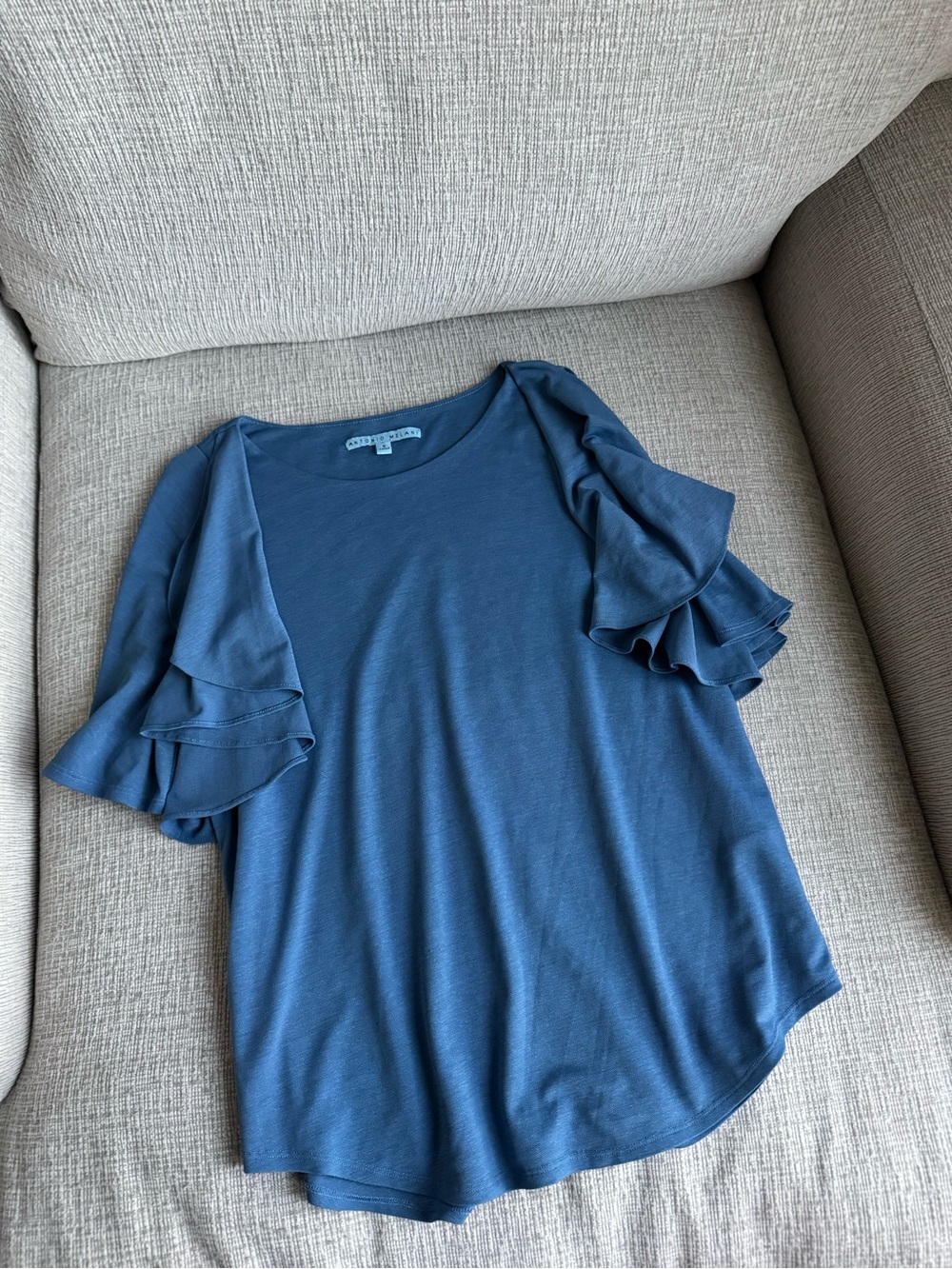ANTONIO MELANI Blue Ruffle Cap Sleeve Short-Sleeve Top